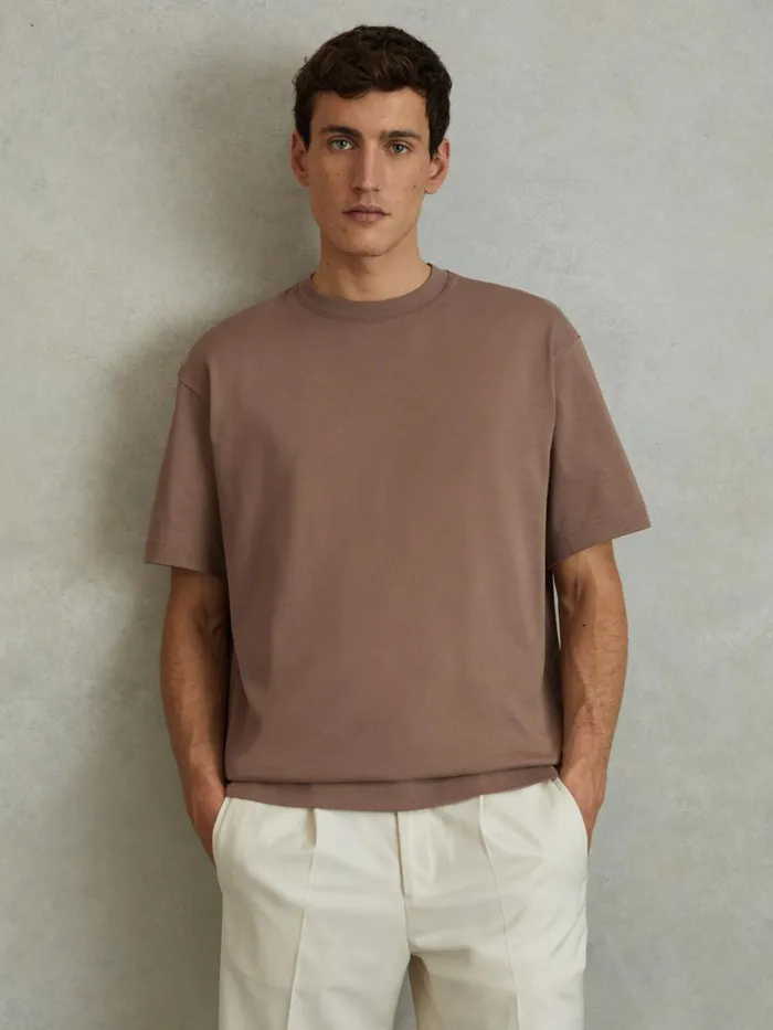 Men Reiss TShirts Tate Oversized Garment Dye TShirt Deep Taupe