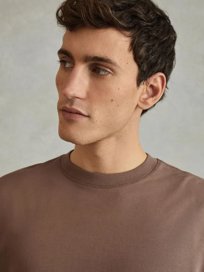 Men Reiss TShirts Tate Oversized Garment Dye TShirt Deep Taupe