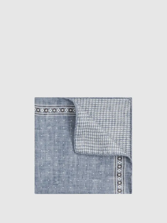 Men Reiss Ties and Pocket Squares Cataldo Silk Reversible Pocket Square Airforce Blue Melange