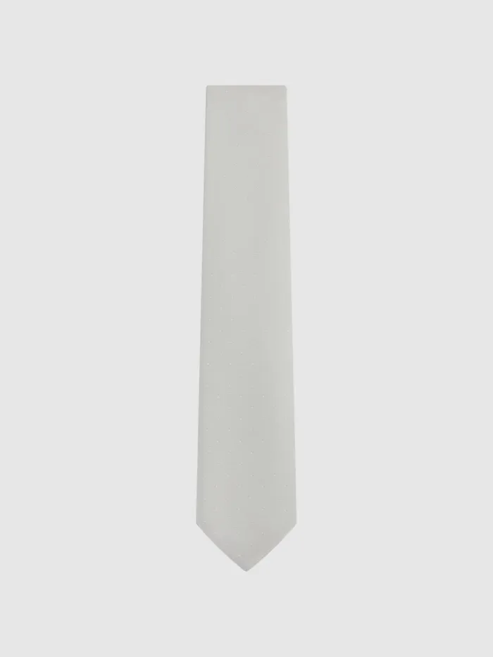 Men Reiss Ties and Pocket Squares Liam Silk Polka Dot Tie Silver