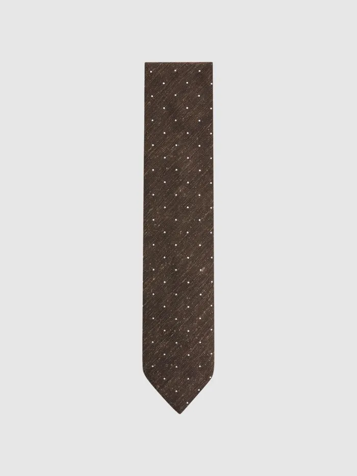 Men Reiss Ties and Pocket Squares Lorenzo Silk Blend Textured Polka Dot Tie Chocolate Melange Men Reiss Ties and Pocket Squares Lorenzo Silk Blend Textured Polka Dot Tie Chocolate Melange