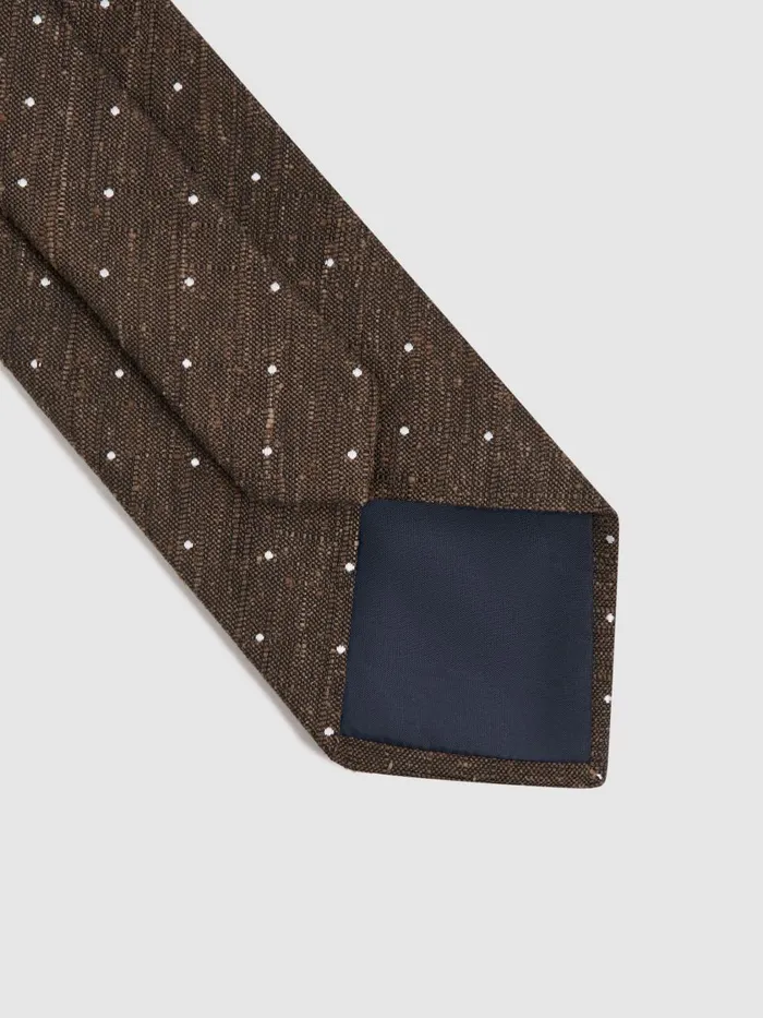 Men Reiss Ties and Pocket Squares Lorenzo Silk Blend Textured Polka Dot Tie Chocolate Melange