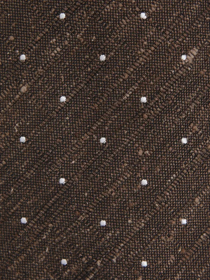 Men Reiss Ties and Pocket Squares Lorenzo Silk Blend Textured Polka Dot Tie Chocolate Melange