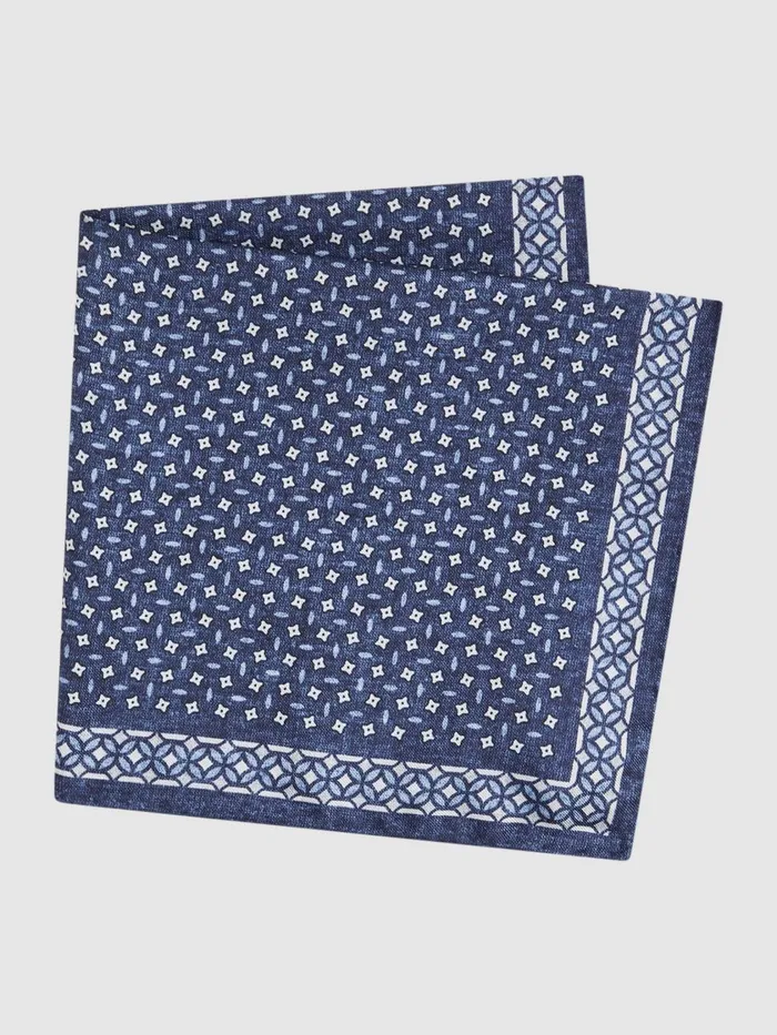 Men Reiss Ties and Pocket Squares Nicolo Silk Floral Print Pocket Square Indigo