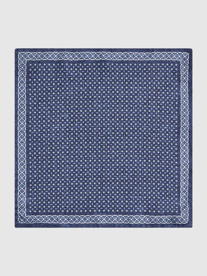 Men Reiss Ties and Pocket Squares Nicolo Silk Floral Print Pocket Square Indigo