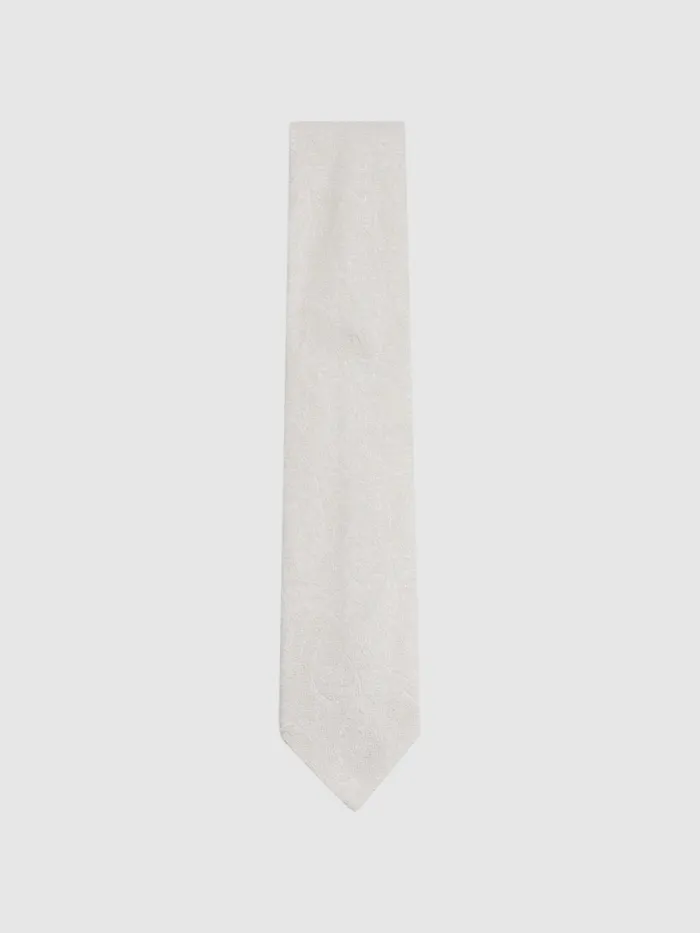 Men Reiss Ties and Pocket Squares Sistine Silk Blend Jacquard Paisley Print Tie Ivory Men Reiss Ties and Pocket Squares Sistine Silk Blend Jacquard Paisley Print Tie Ivory