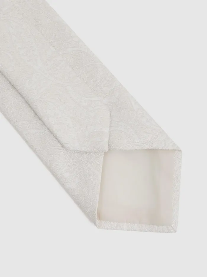 Men Reiss Ties and Pocket Squares Sistine Silk Blend Jacquard Paisley Print Tie Ivory