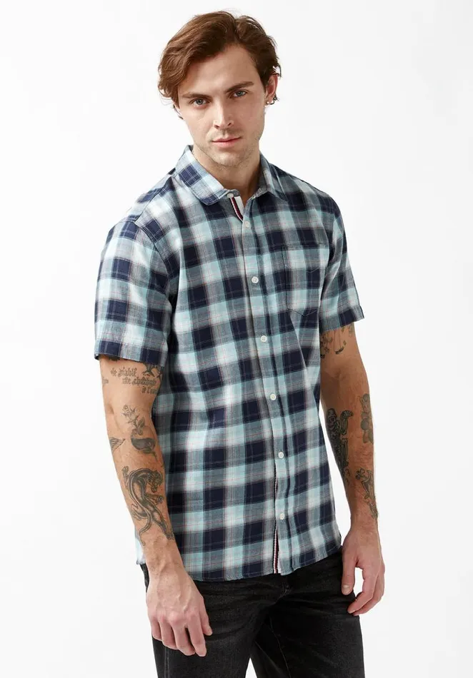 Men Sakof Sky Blue ShortSleeve Mens Shirt Sky Blue Buffalo David Bitton Shirts