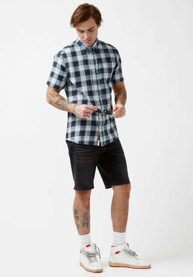 Men Sakof Sky Blue ShortSleeve Mens Shirt Sky Blue Buffalo David Bitton Shirts