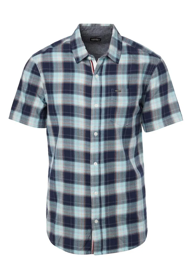 Men Sakof Sky Blue ShortSleeve Mens Shirt Sky Blue Buffalo David Bitton Shirts