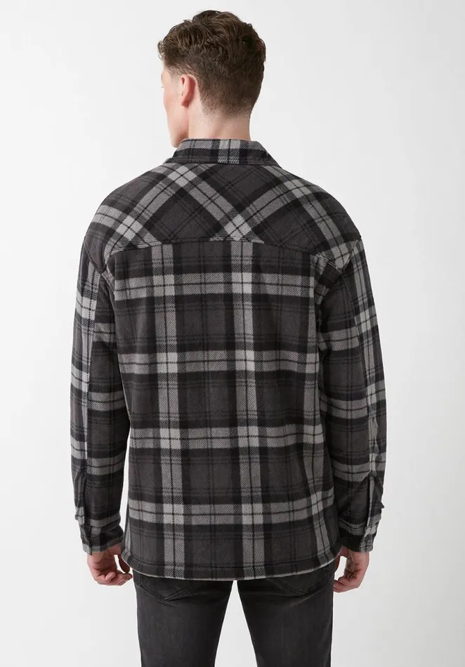 Men Sandis Black Plaid Fleece Shirt Jacket Black Plaid Buffalo David Bitton Jackets