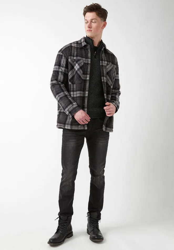 Men Sandis Black Plaid Fleece Shirt Jacket Black Plaid Buffalo David Bitton Jackets