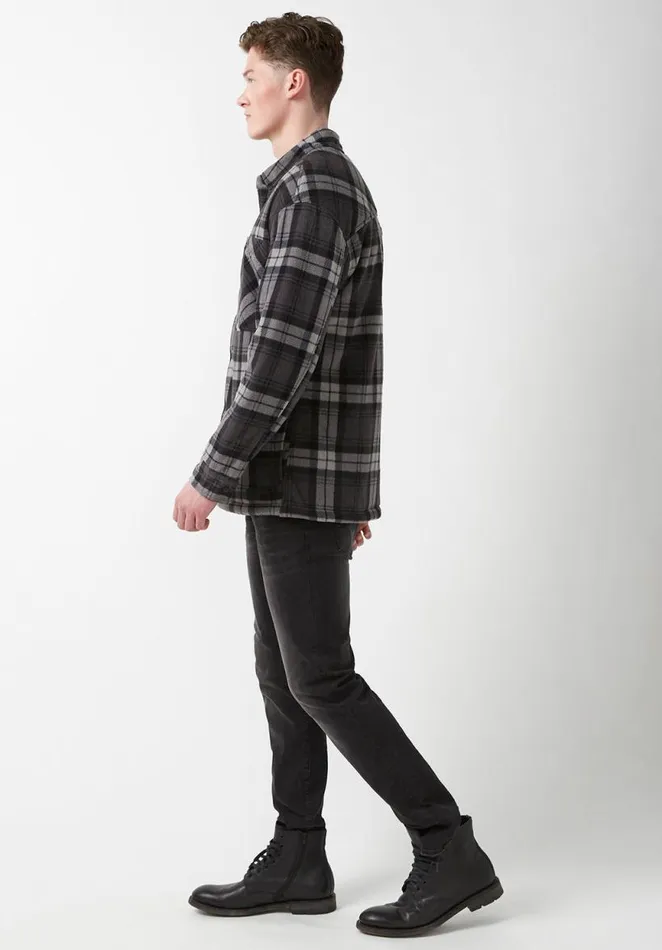 Men Sandis Black Plaid Fleece Shirt Jacket Black Plaid Buffalo David Bitton Jackets