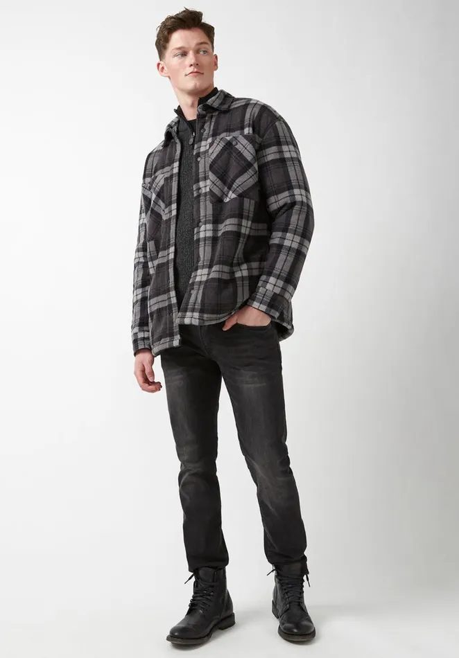 Men Sandis Black Plaid Fleece Shirt Jacket Black Plaid Buffalo David Bitton Jackets