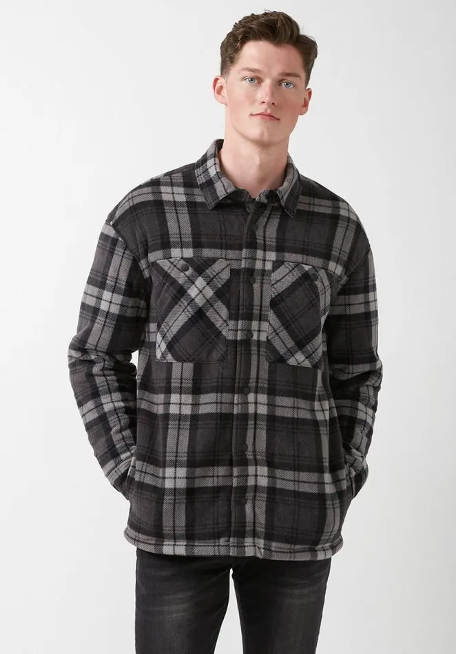 Men Sandis Black Plaid Fleece Shirt Jacket Black Plaid Buffalo David Bitton Jackets