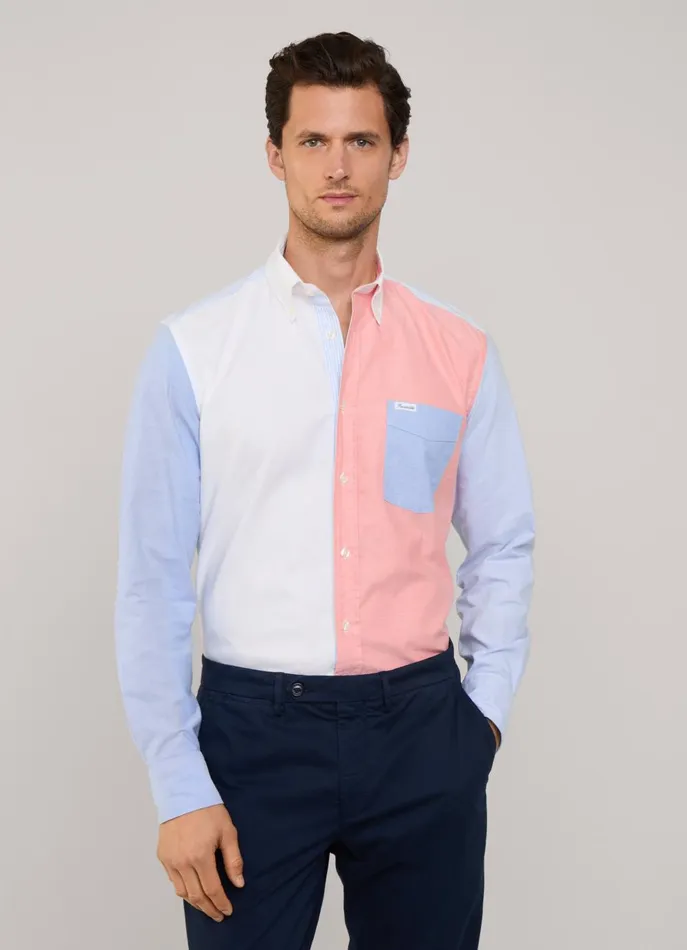 Men Shirts Faonnable Regular Fit Colour Block Oxford Shirt Horizon Blue
