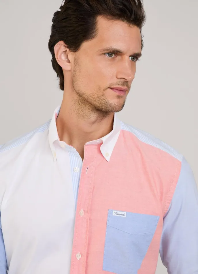 Men Shirts Faonnable Regular Fit Colour Block Oxford Shirt Horizon Blue