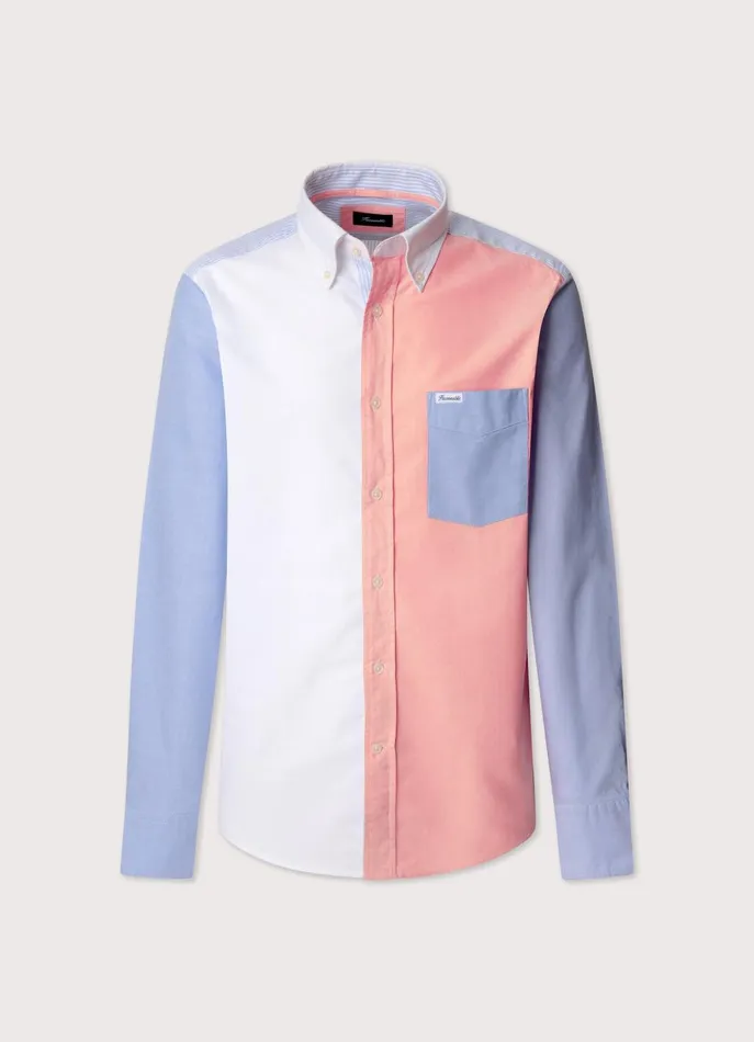 Men Shirts Faonnable Regular Fit Colour Block Oxford Shirt Horizon Blue