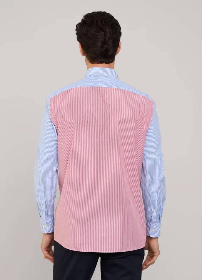 Men Shirts Faonnable Regular Fit Colour Block Poplin Shirt Naval Blue