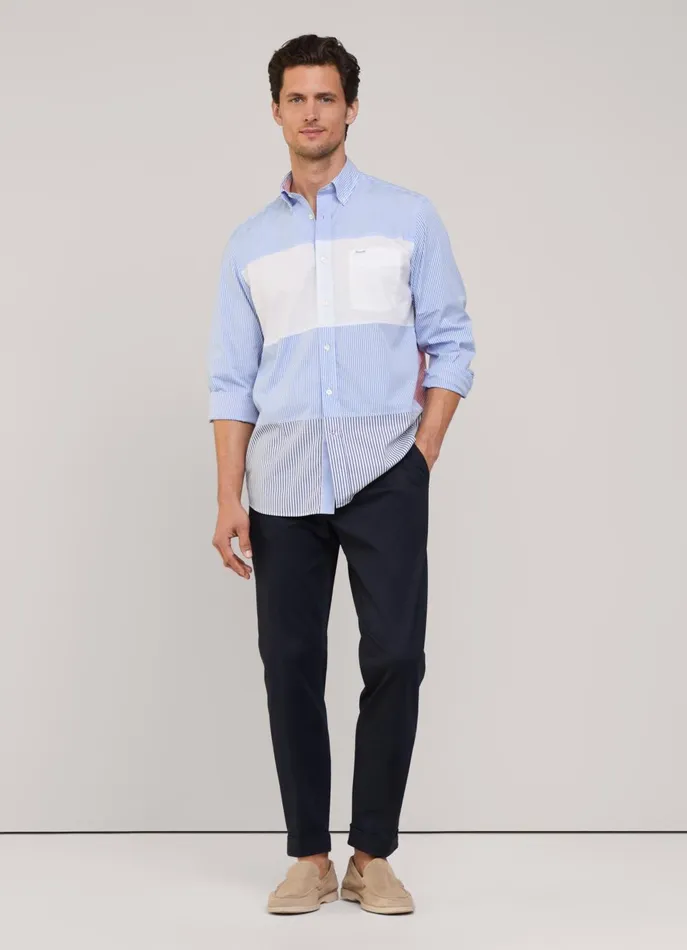 Men Shirts Faonnable Regular Fit Colour Block Poplin Shirt Naval Blue