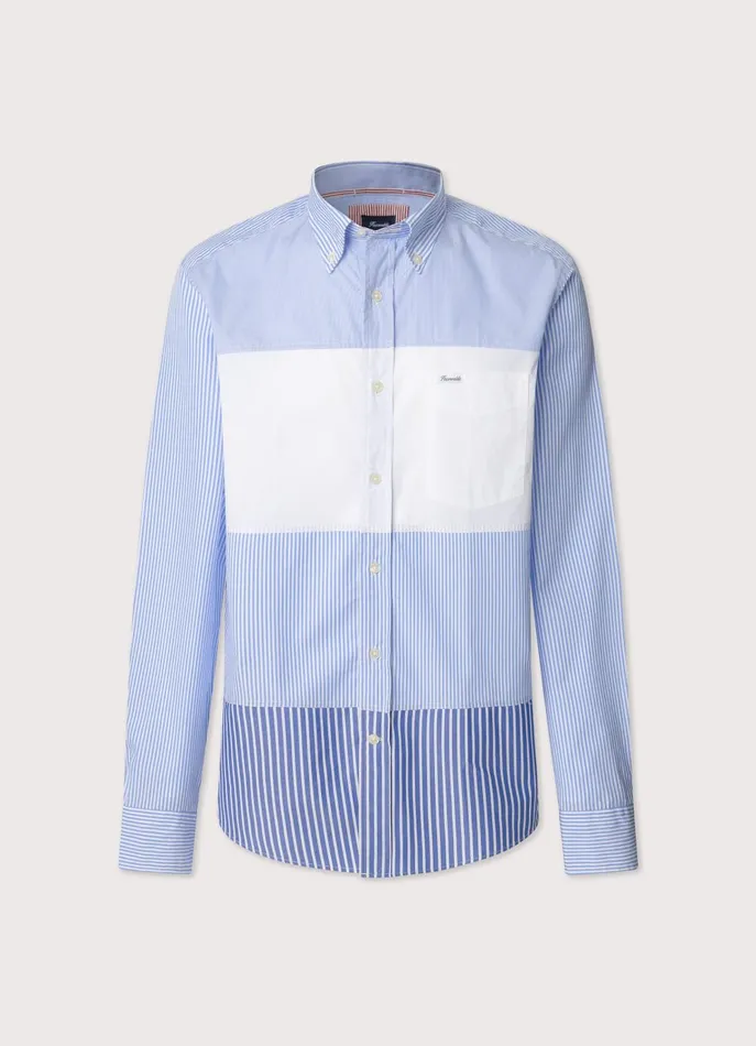 Men Shirts Faonnable Regular Fit Colour Block Poplin Shirt Naval Blue