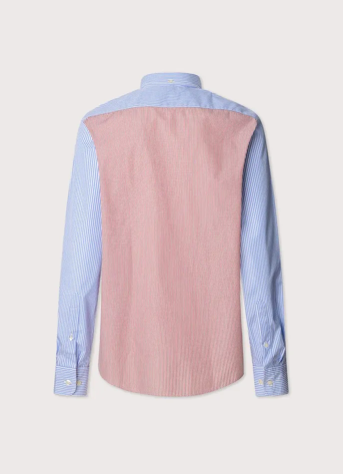 Men Shirts Faonnable Regular Fit Colour Block Poplin Shirt Naval Blue