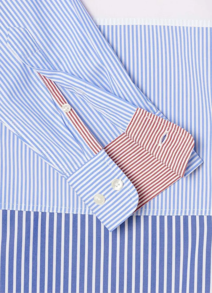 Men Shirts Faonnable Regular Fit Colour Block Poplin Shirt Naval Blue