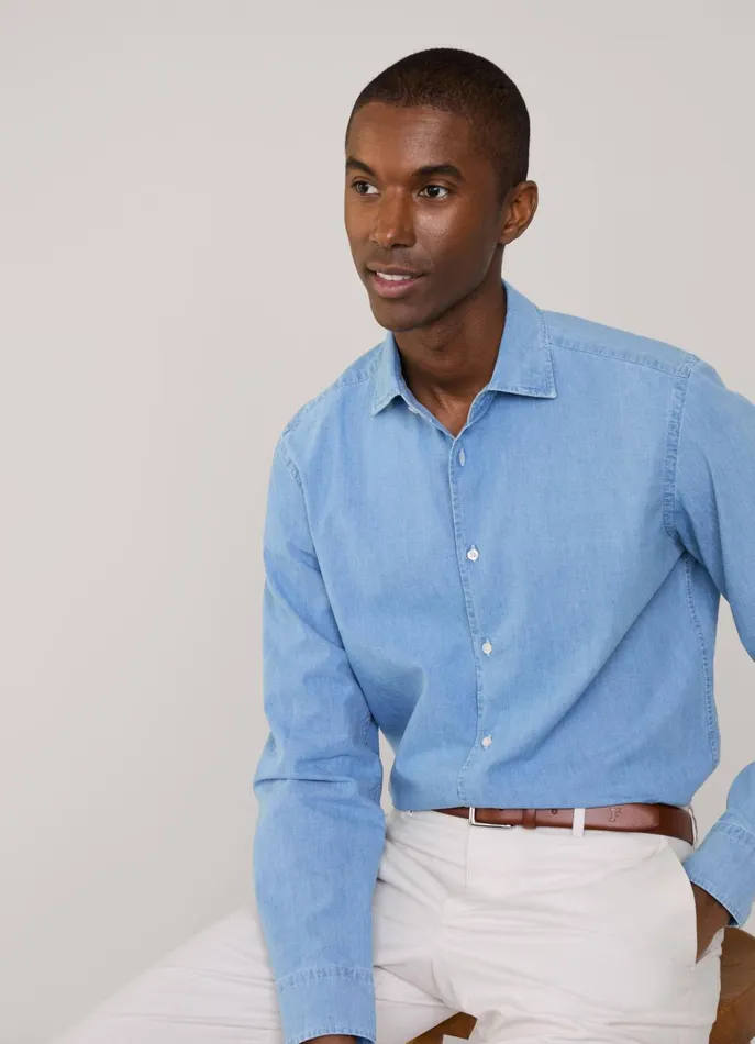 Men Shirts Faonnable Regular Fit FilAFil Shirt Medium Stone Wash