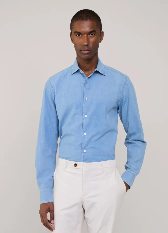 Men Shirts Faonnable Regular Fit FilAFil Shirt Medium Stone Wash