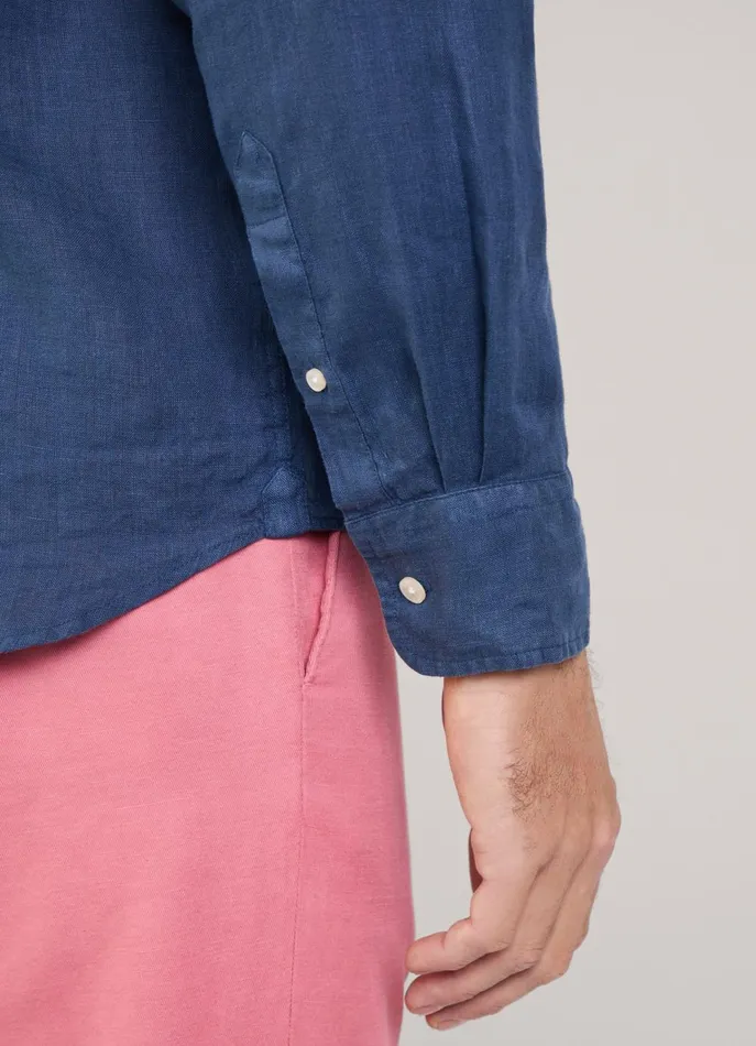 Men Shirts Faonnable Regular Fit Linen Shirt Naval Blue