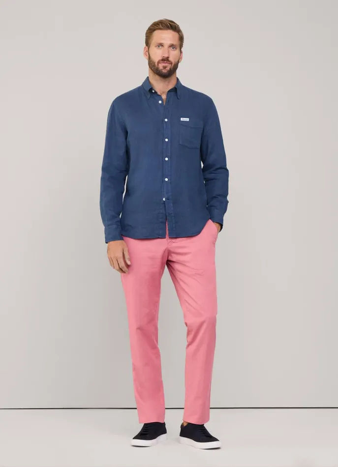 Men Shirts Faonnable Regular Fit Linen Shirt Naval Blue