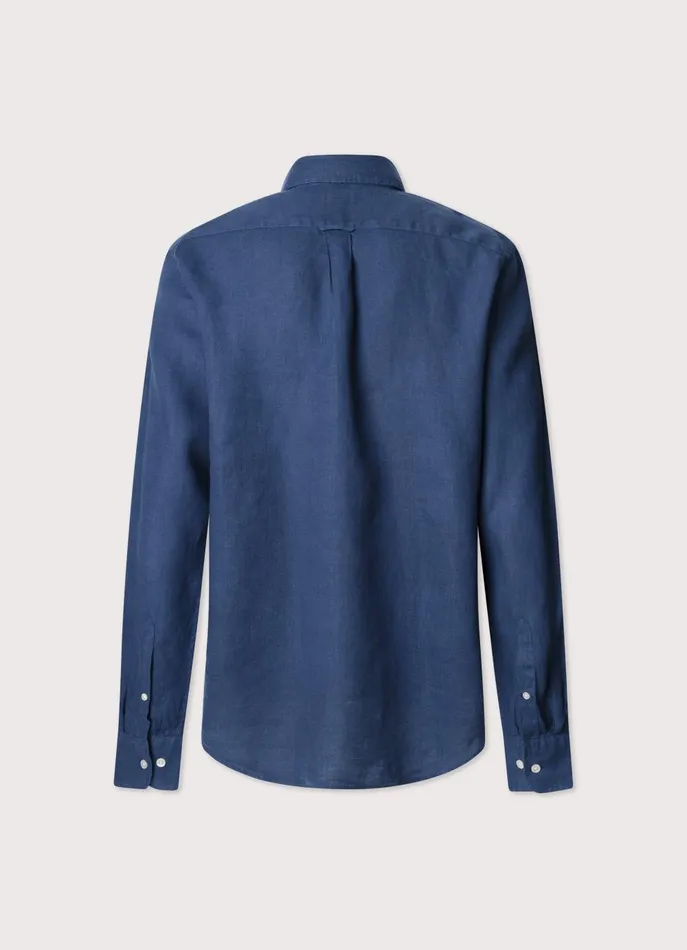 Men Shirts Faonnable Regular Fit Linen Shirt Naval Blue