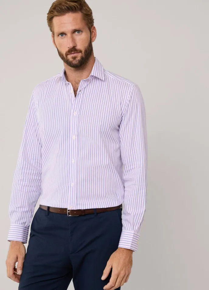 Men Shirts Faonnable Regular Fit Striped Poplin Shirt Dusk Purple