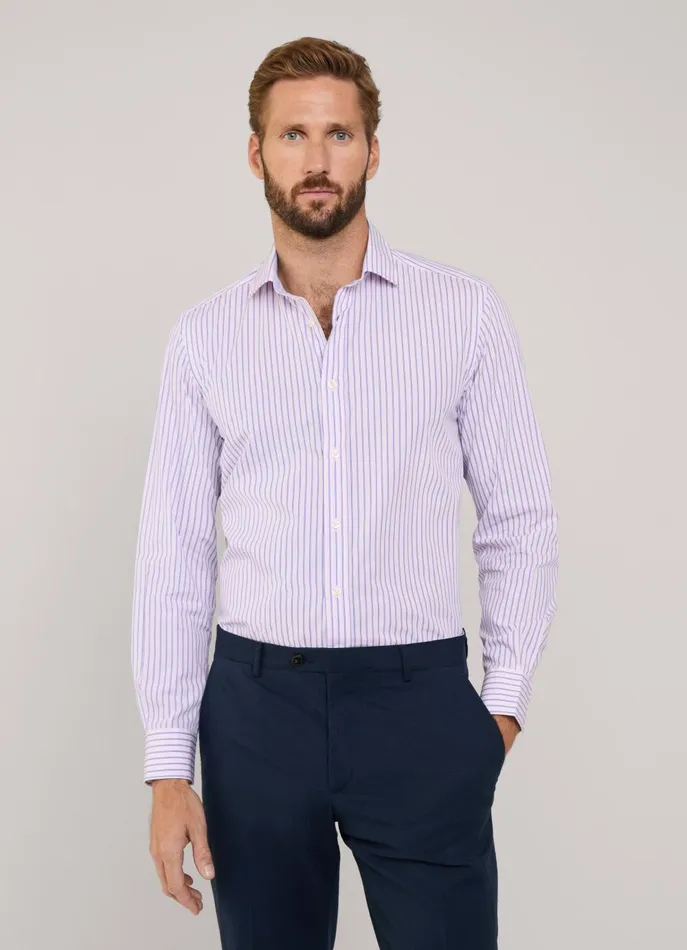 Men Shirts Faonnable Regular Fit Striped Poplin Shirt Dusk Purple