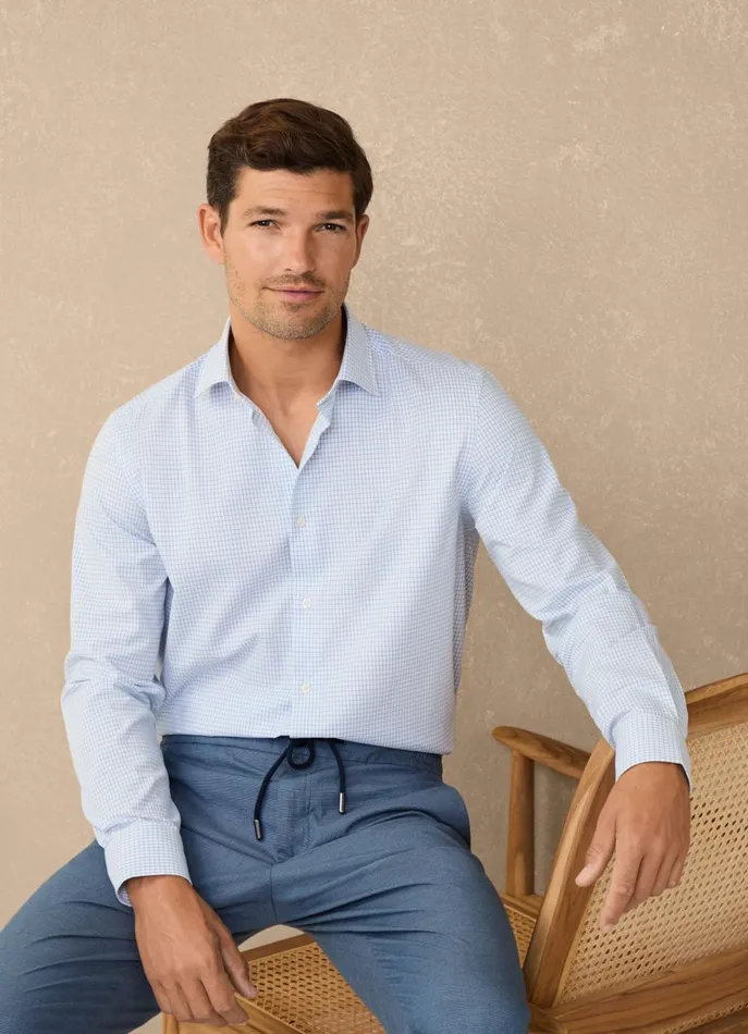 Men Shirts Faonnable Regular Fit Windowpane Twill Shirt Horizon Blue