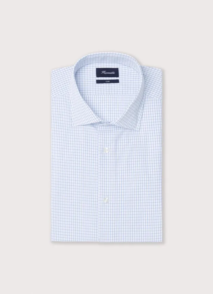 Men Shirts Faonnable Regular Fit Windowpane Twill Shirt Horizon Blue