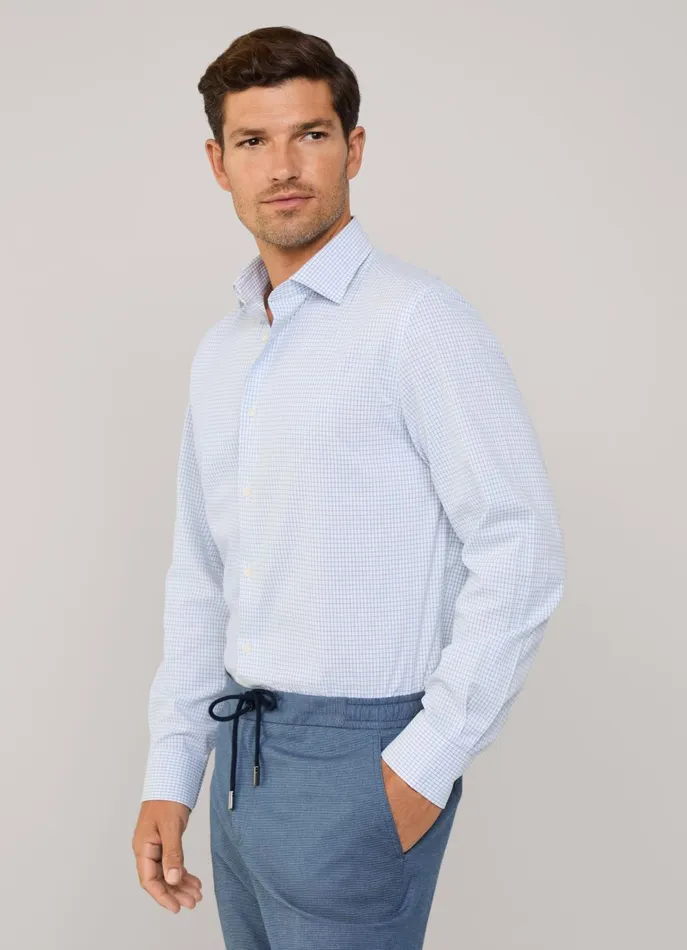 Men Shirts Faonnable Regular Fit Windowpane Twill Shirt Horizon Blue