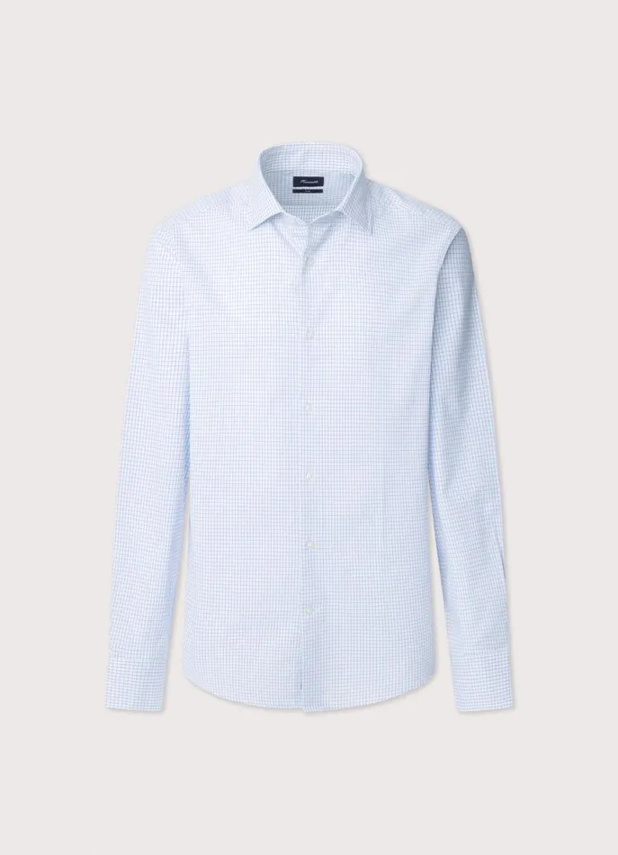 Men Shirts Faonnable Regular Fit Windowpane Twill Shirt Horizon Blue