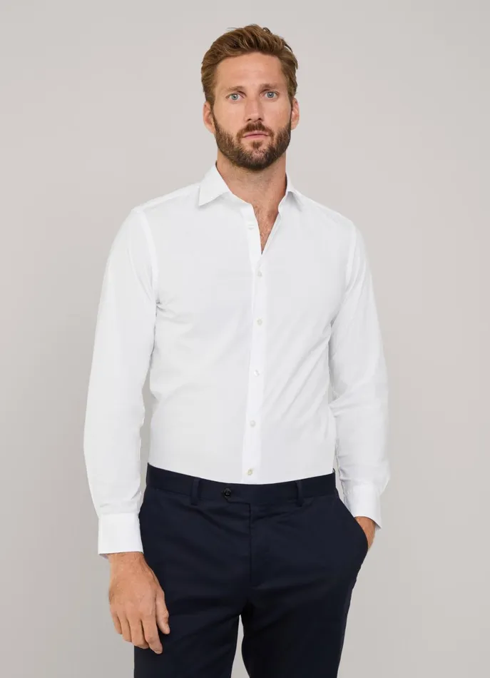 Men Shirts Faonnable Slim Fit Stretch Poplin Shirt White
