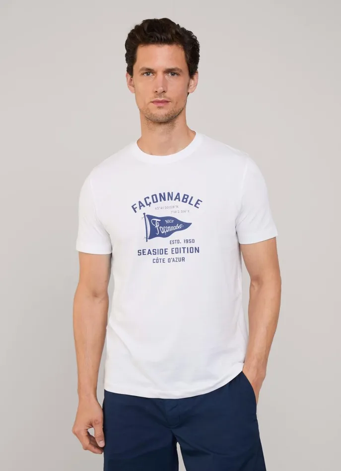 Men TShirts and Sweatshirts Faonnable Regular Fit Flag TShirt White