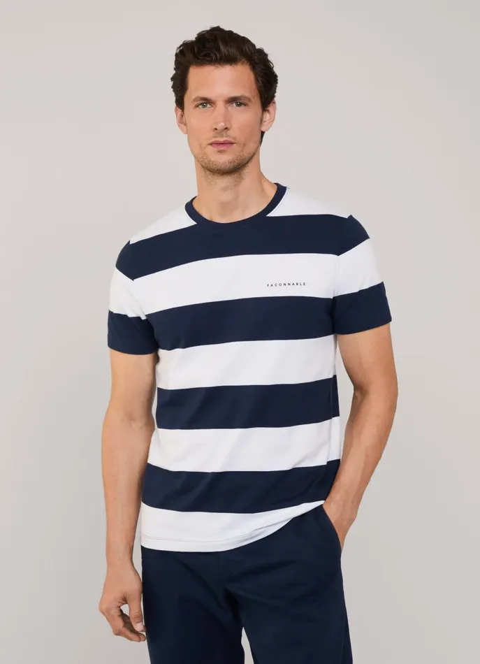 Men TShirts and Sweatshirts Faonnable Regular Fit Striped TShirt Marine Blue