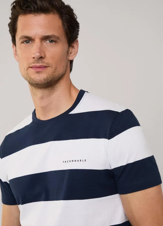 Men TShirts and Sweatshirts Faonnable Regular Fit Striped TShirt Marine Blue
