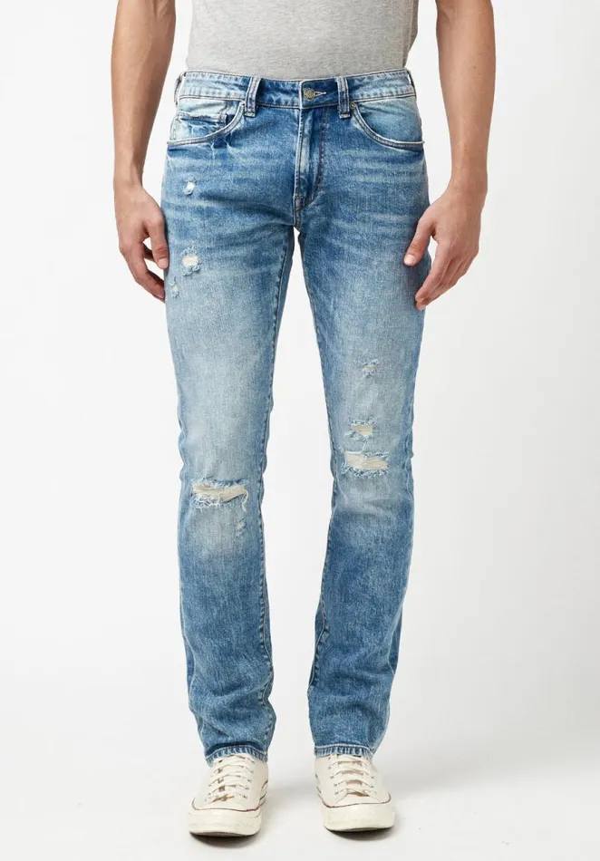 Men Worn and Creased Slim Ash Jeans Indigo Buffalo David Bitton Slim Ash