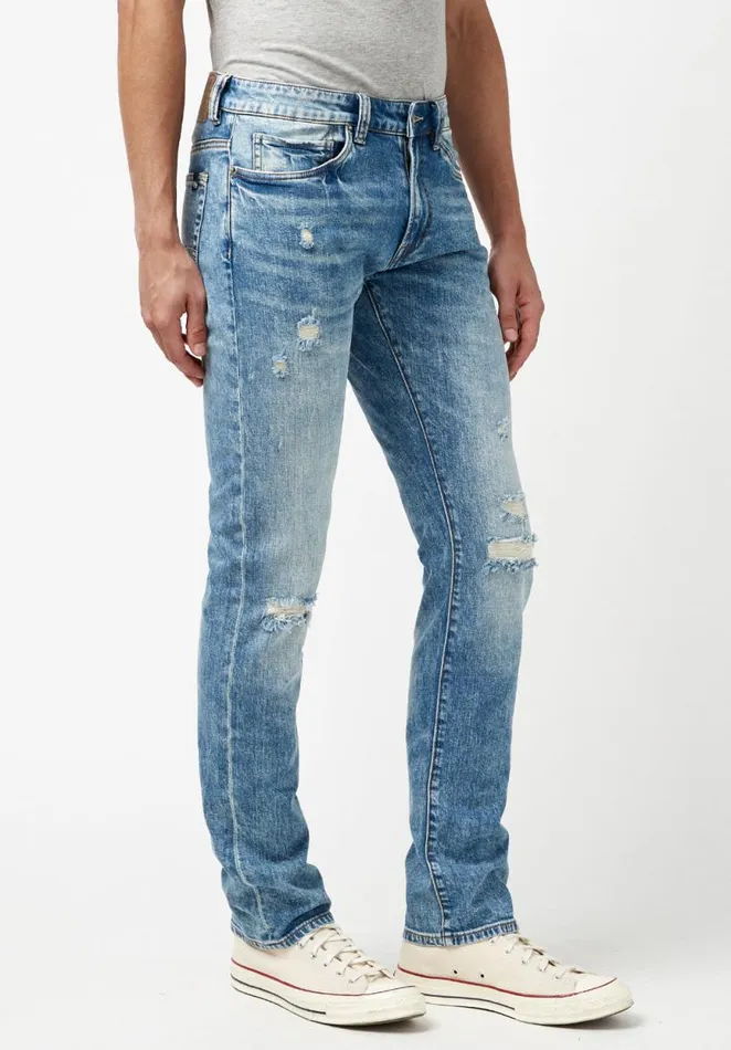 Men Worn and Creased Slim Ash Jeans Indigo Buffalo David Bitton Slim Ash