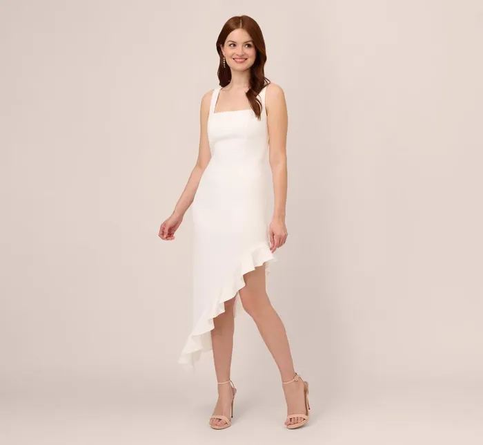 Midi Dresses Womens Adrianna Papell Asymmetrical Crepe Midi Dress With Flounce Hem In Ivory