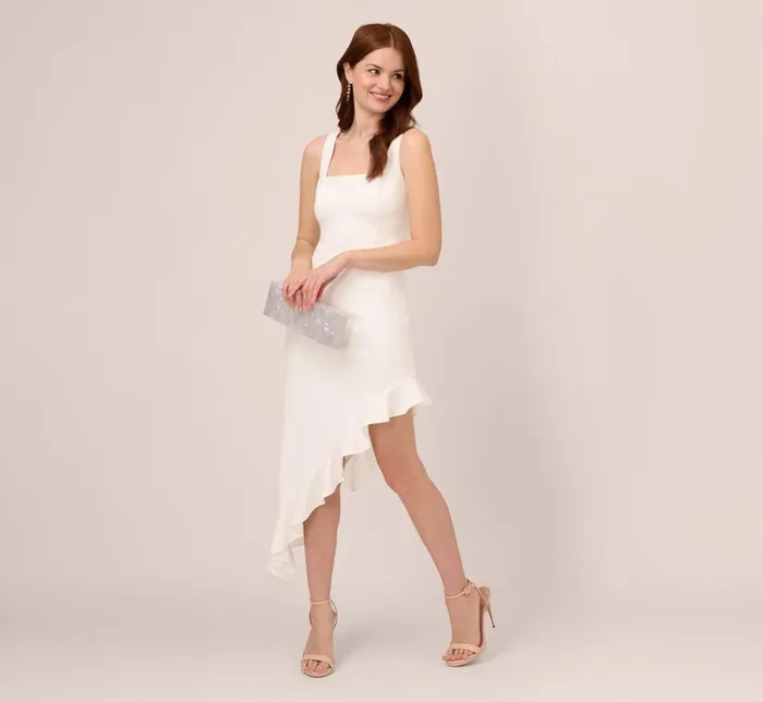 Midi Dresses Womens Adrianna Papell Asymmetrical Crepe Midi Dress With Flounce Hem In Ivory