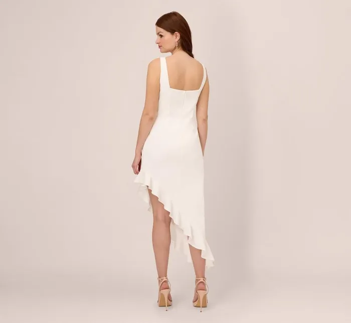 Midi Dresses Womens Adrianna Papell Asymmetrical Crepe Midi Dress With Flounce Hem In Ivory