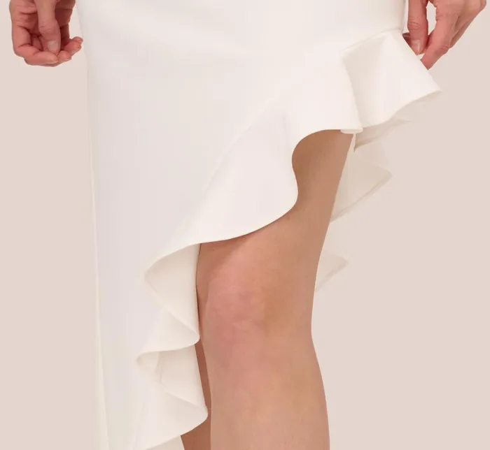Midi Dresses Womens Adrianna Papell Asymmetrical Crepe Midi Dress With Flounce Hem In Ivory