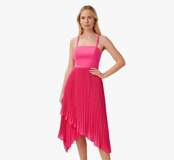 Midi Dresses Womens Adrianna Papell Asymmetrical Pleated MidiLength Dress In Watermelon Bliss Midi Dresses Womens Adrianna Papell Asymmetrical Pleated MidiLength Dress In Watermelon Bliss