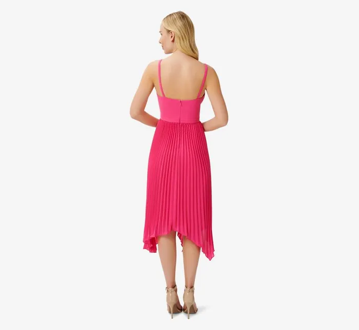 Midi Dresses Womens Adrianna Papell Asymmetrical Pleated MidiLength Dress In Watermelon Bliss